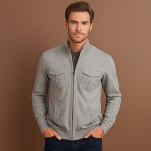 Kenneth Cole Reaction Gray Zip Sweater L Quiet Luxury Retro Revival Y2K Cotton